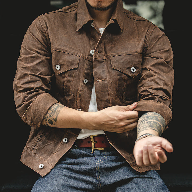 Veste de travail militaire en toile de coton cirée pour homme