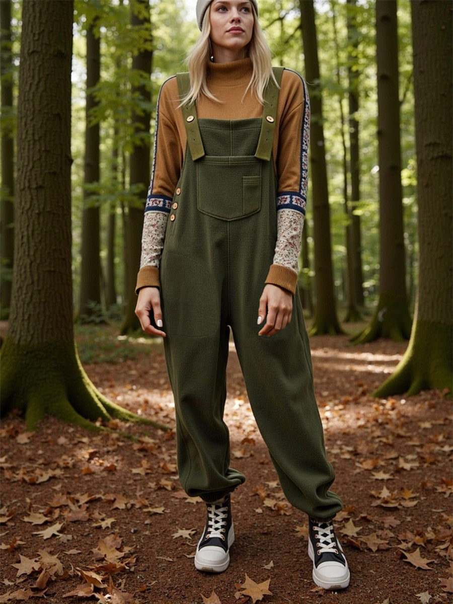 Fleece-Latzhose für Damen mit Kokosnussschalenknöpfen