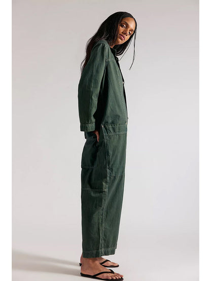 Damen-Jumpsuit aus Denim mit weitem Bein