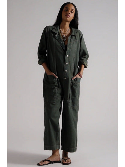 Damen-Jumpsuit aus Denim mit weitem Bein