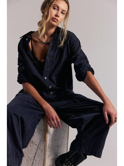 Damen-Jumpsuit aus Denim mit weitem Bein
