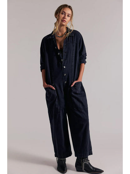 Damen-Jumpsuit aus Denim mit weitem Bein
