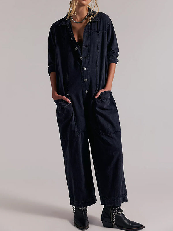 Combinaison-pantalon en jean à jambes larges pour femme