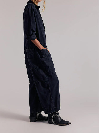 Combinaison-pantalon en jean à jambes larges pour femme