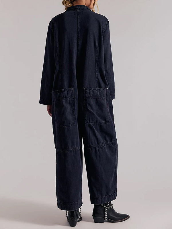 Combinaison-pantalon en jean à jambes larges pour femme