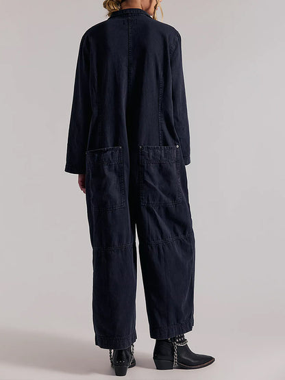 Combinaison-pantalon en jean à jambes larges pour femme