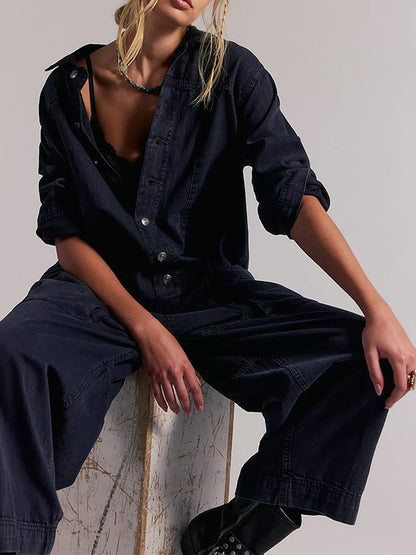 Combinaison-pantalon en jean à jambes larges pour femme
