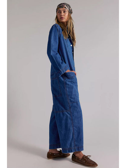 Damen-Jumpsuit aus Denim mit weitem Bein