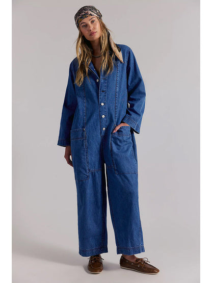 Damen-Jumpsuit aus Denim mit weitem Bein