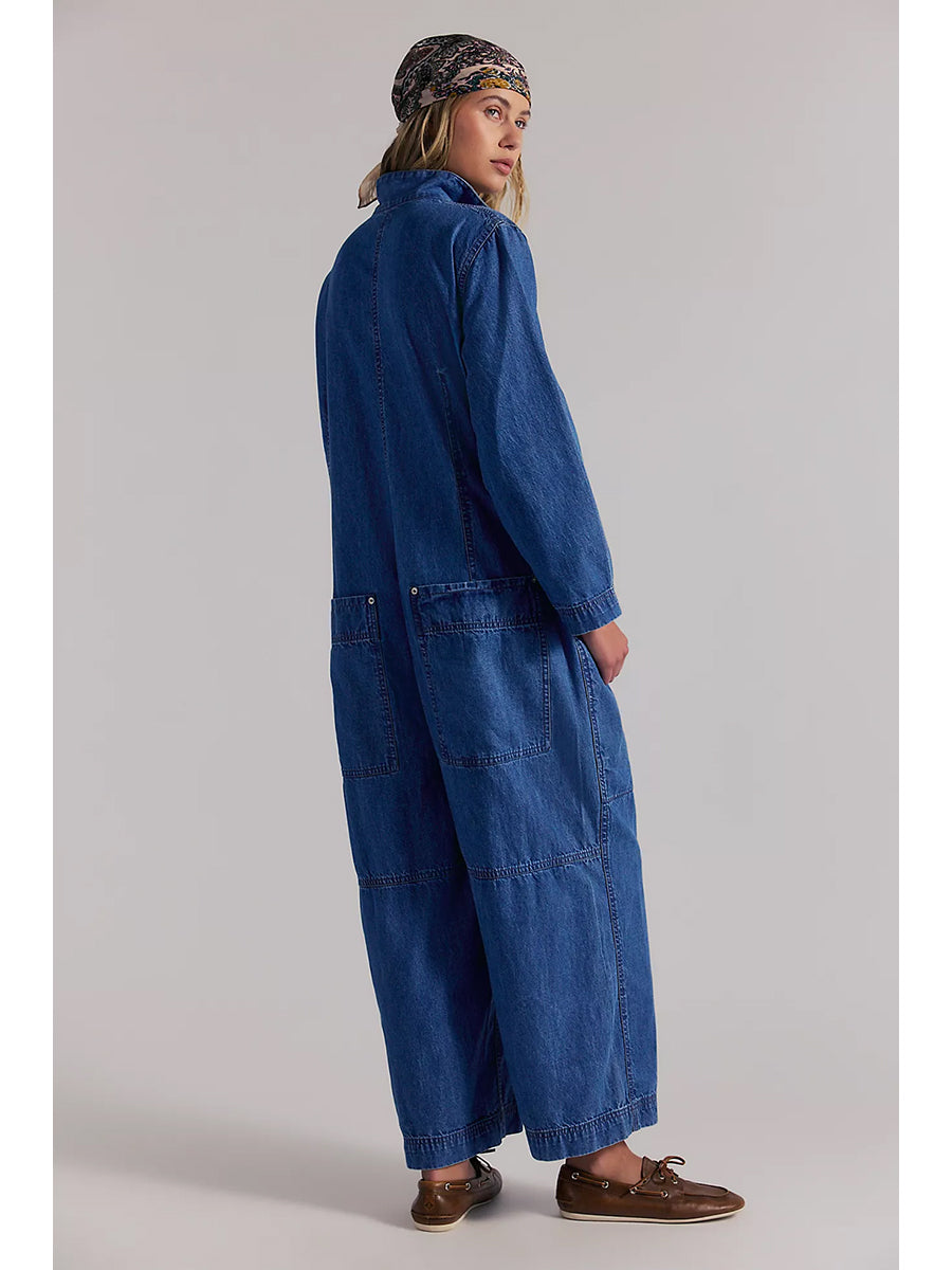 Damen-Jumpsuit aus Denim mit weitem Bein