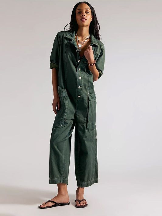 Damen-Jumpsuit aus Denim mit weitem Bein