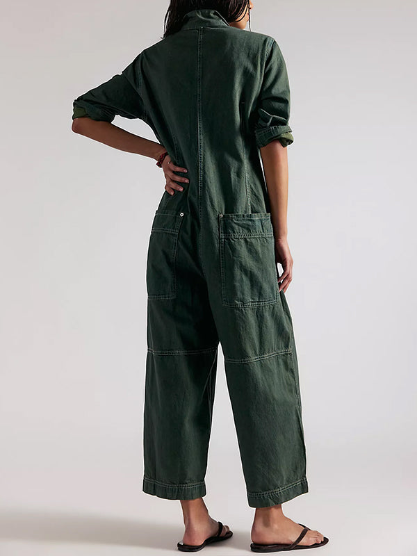 Combinaison-pantalon en jean à jambes larges pour femme