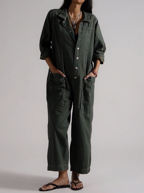 Combinaison-pantalon en jean à jambes larges pour femme