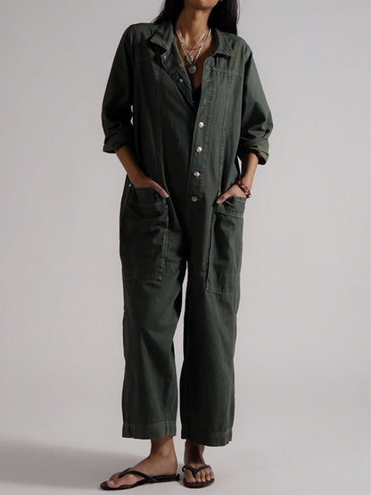 Combinaison-pantalon en jean à jambes larges pour femme