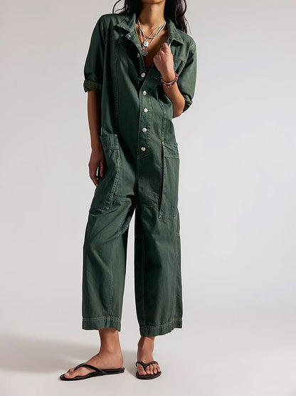 Combinaison-pantalon en jean à jambes larges pour femme