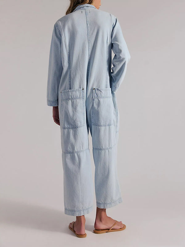 Combinaison-pantalon en jean à jambes larges pour femme