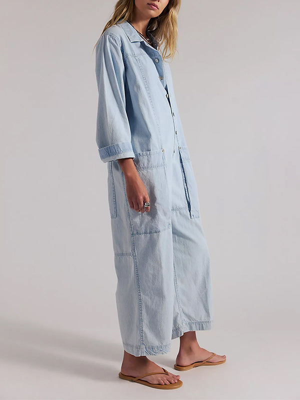 Combinaison-pantalon en jean à jambes larges pour femme