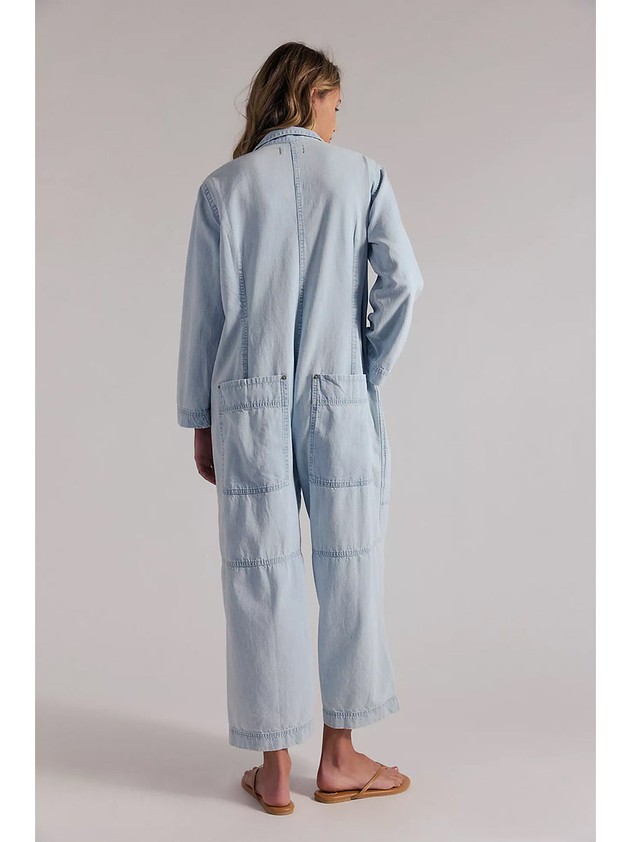 Damen-Jumpsuit aus Denim mit weitem Bein