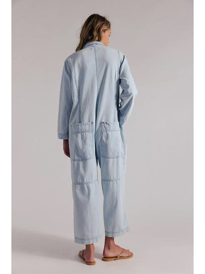 Damen-Jumpsuit aus Denim mit weitem Bein
