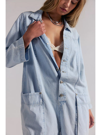Damen-Jumpsuit aus Denim mit weitem Bein