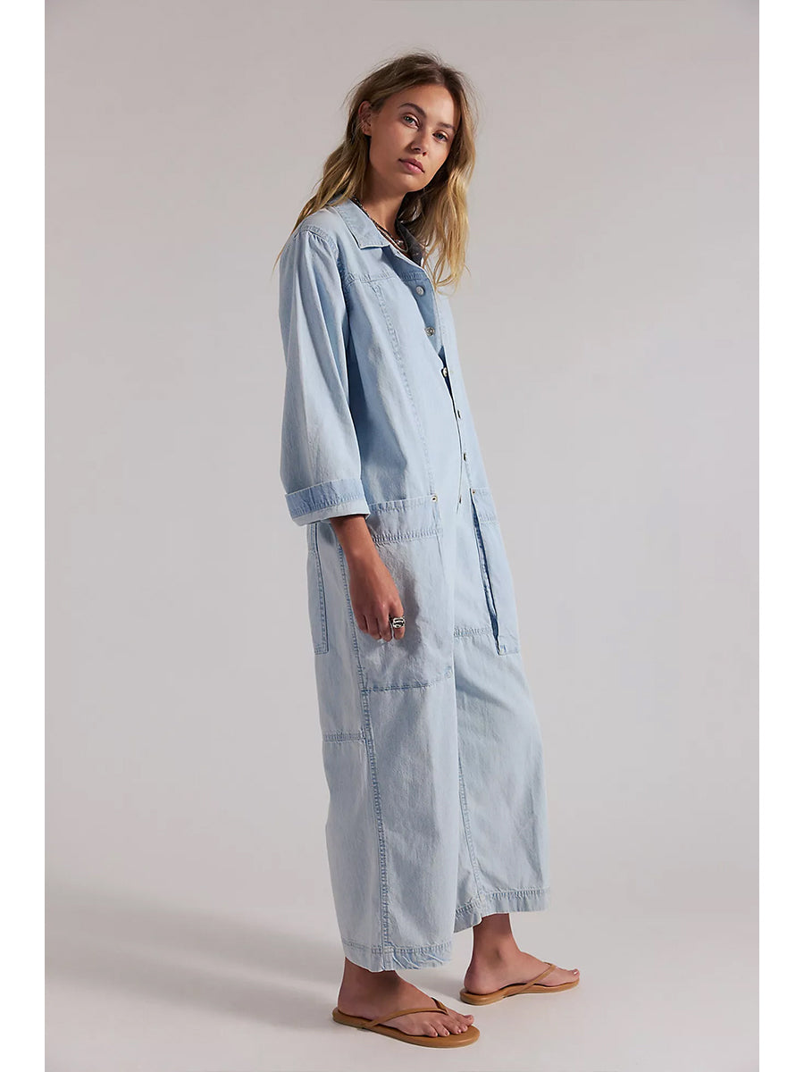 Damen-Jumpsuit aus Denim mit weitem Bein