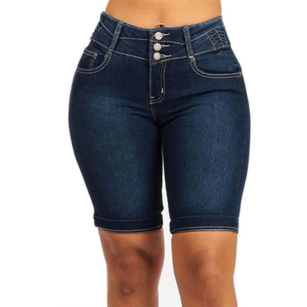 Bermuda-Denim-Shorts für Damen mit 3 Knöpfen