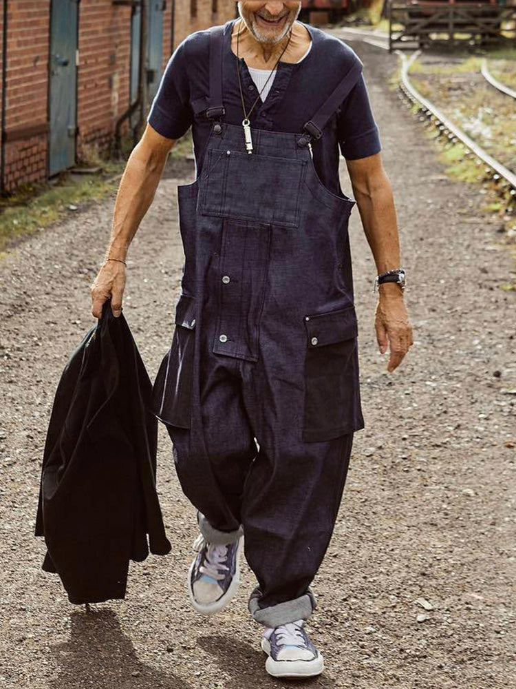 Baggy-Jeans Overall mit farblich passender Tasche