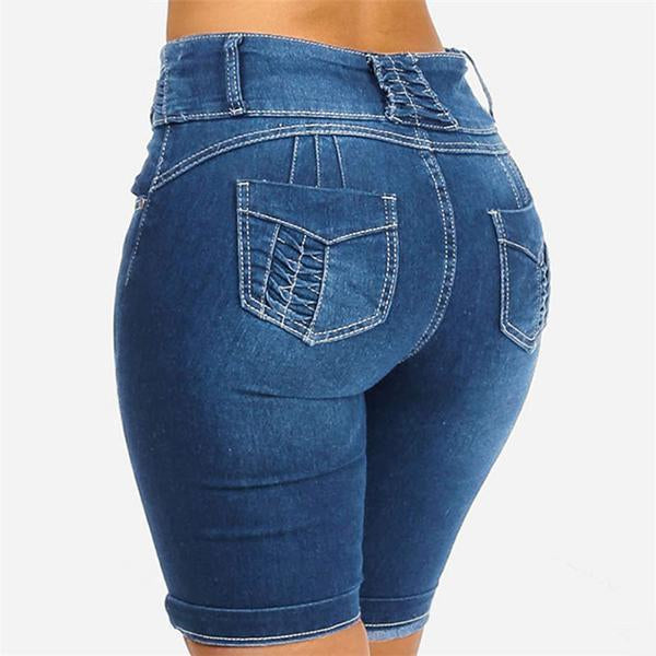 Bermuda-Denim-Shorts für Damen mit 3 Knöpfen