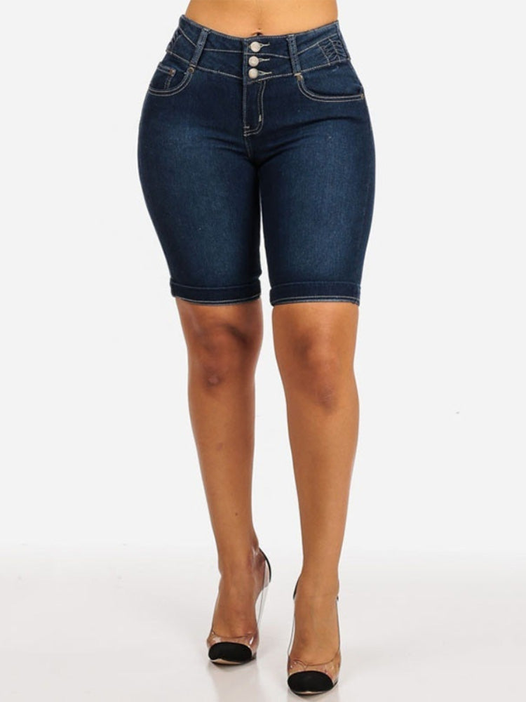 Bermuda-Denim-Shorts für Damen mit 3 Knöpfen